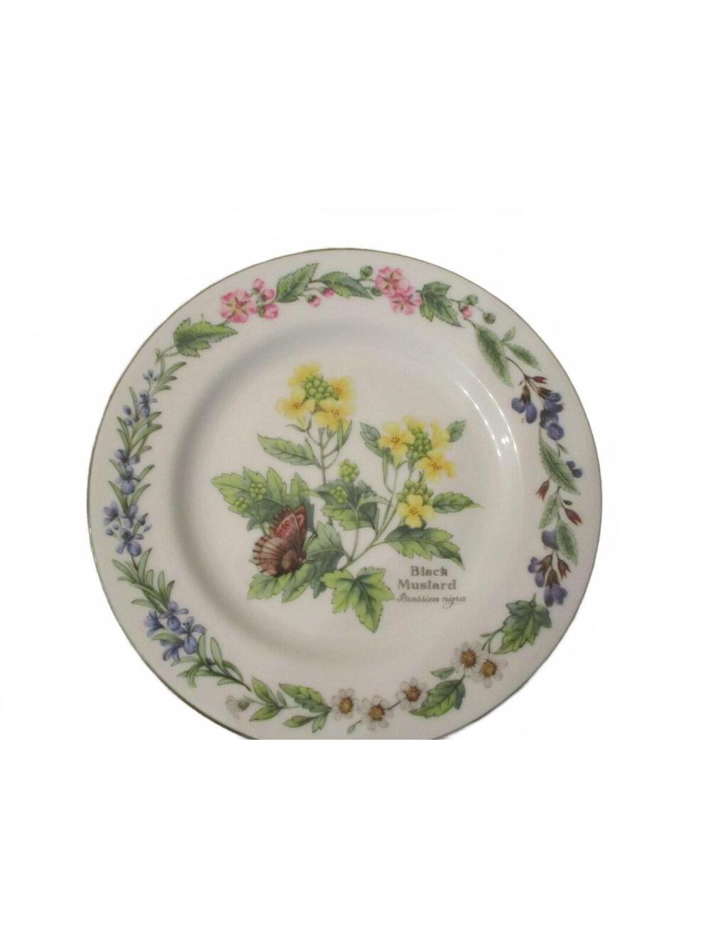Royal Worcester Herbs 6.75" Bread Plates (Set of 4) - Black Mustard Vintage